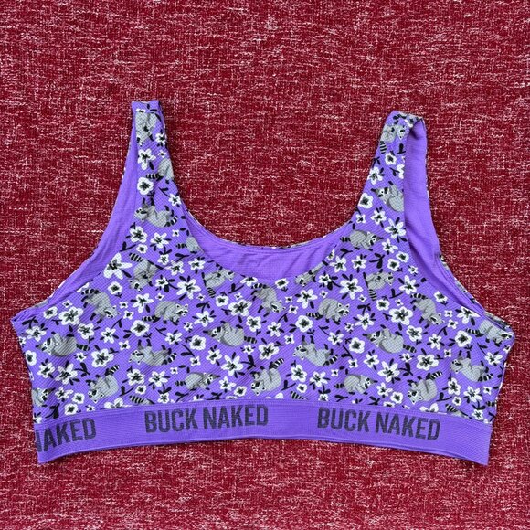 Duluth Trading Co Buck Naked Bralette Womens XL Purple Floral Raccoon Print - Picture 3 of 3